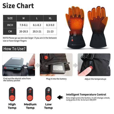 Heated Gloves for Men & Women, Touchscreen Waterproof Rechargeable